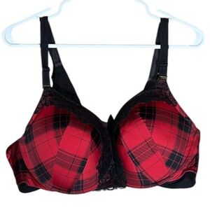 Torrid Plaid Red and Black Push-Up Plunge Women's Bra Size 46C